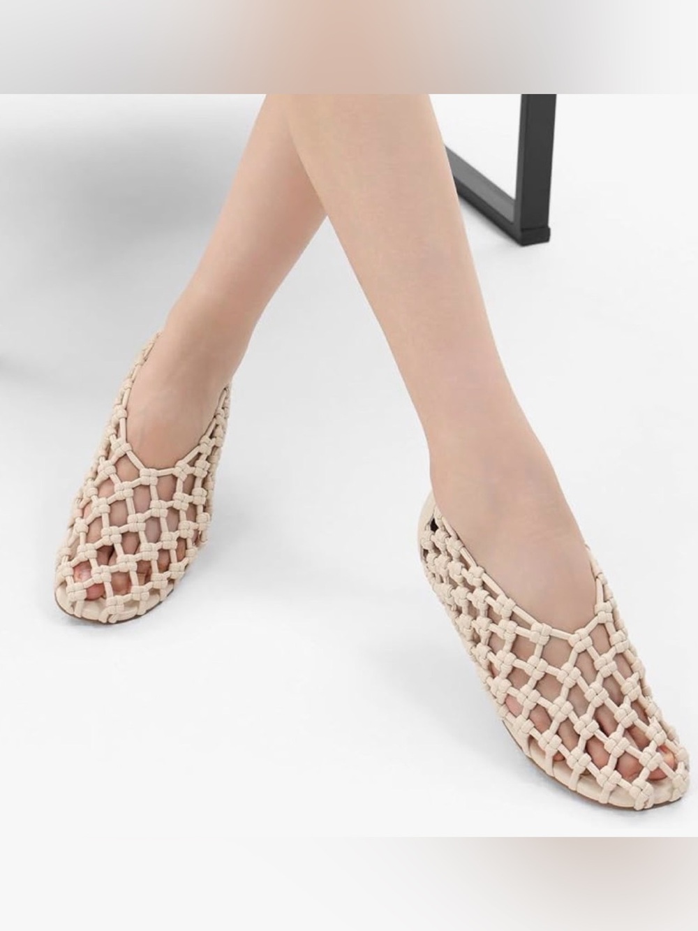 Gracestride Mesh Ballet Flats for Women Faux Leather Mary Jane